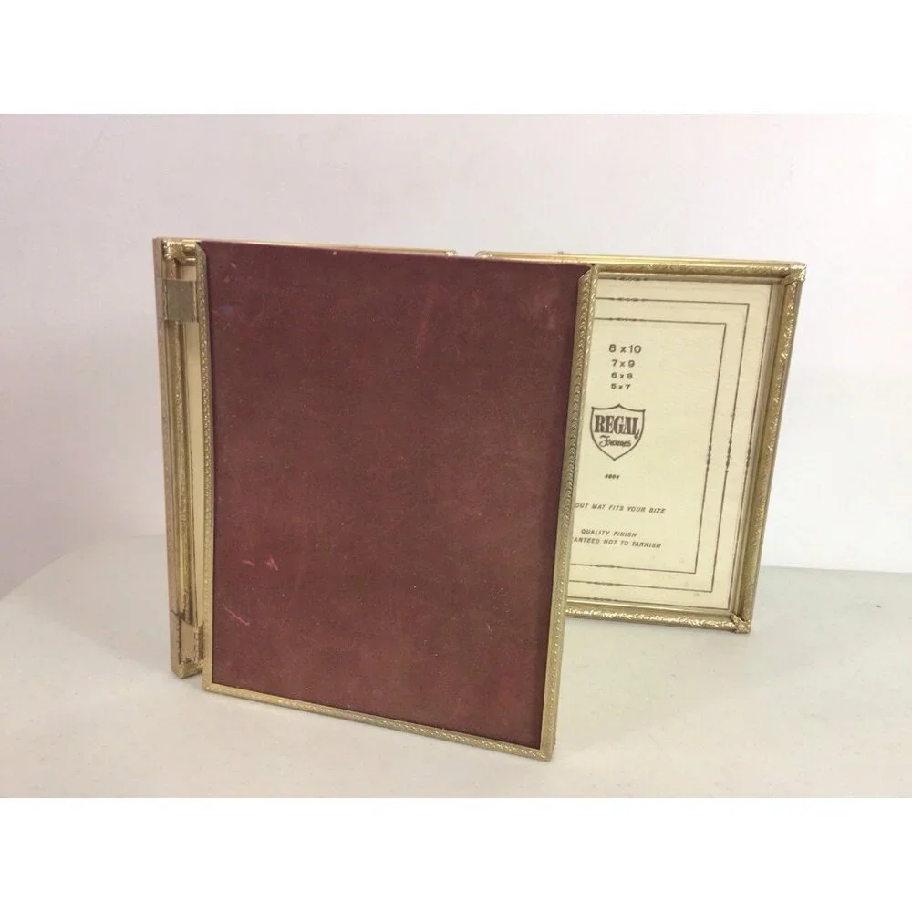 Vintage Gold Tone Photo Frame Tri-Fold Hinged 8 X 10